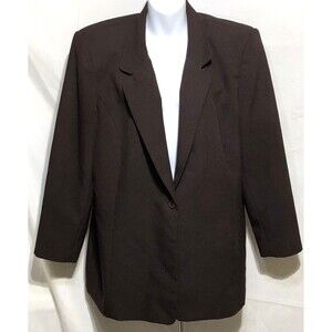 Liz Baker Blazer Jacket 18W Brown 1 Button Pockets Lined Career Office Work